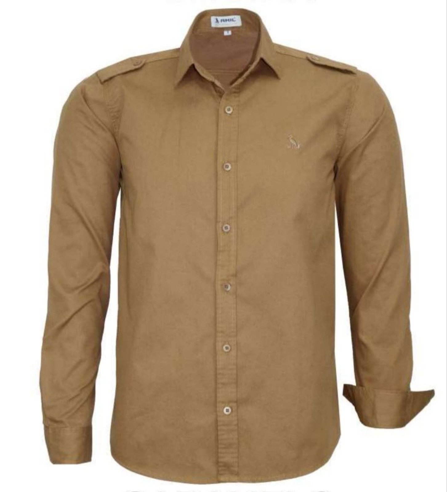 Camisa Estilo Militar Amil Comfort Pewter Com Lapela nos Ombros M/Longa Lançamento Luxo Caramelo