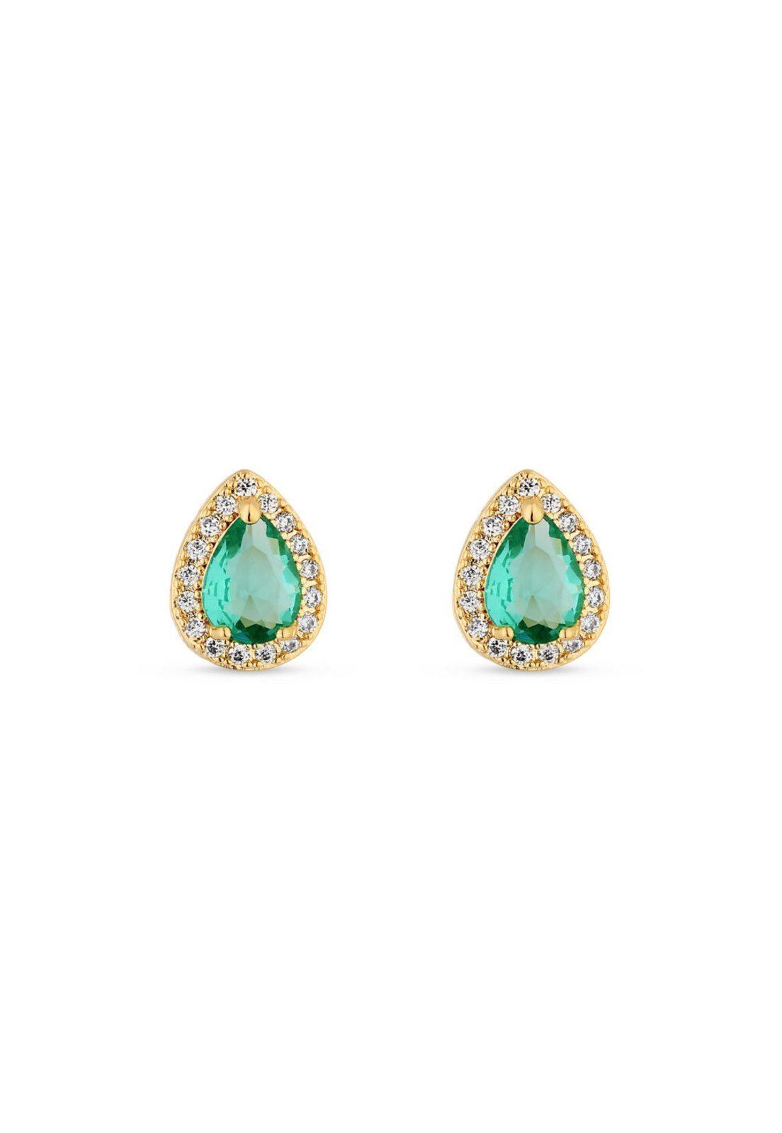 Vista 2 Brinco Semijoia Gota Turmalina Média Com Zircônias Banhadas A Ouro 18K Br STORE ORA SEMIJOIAS dourado