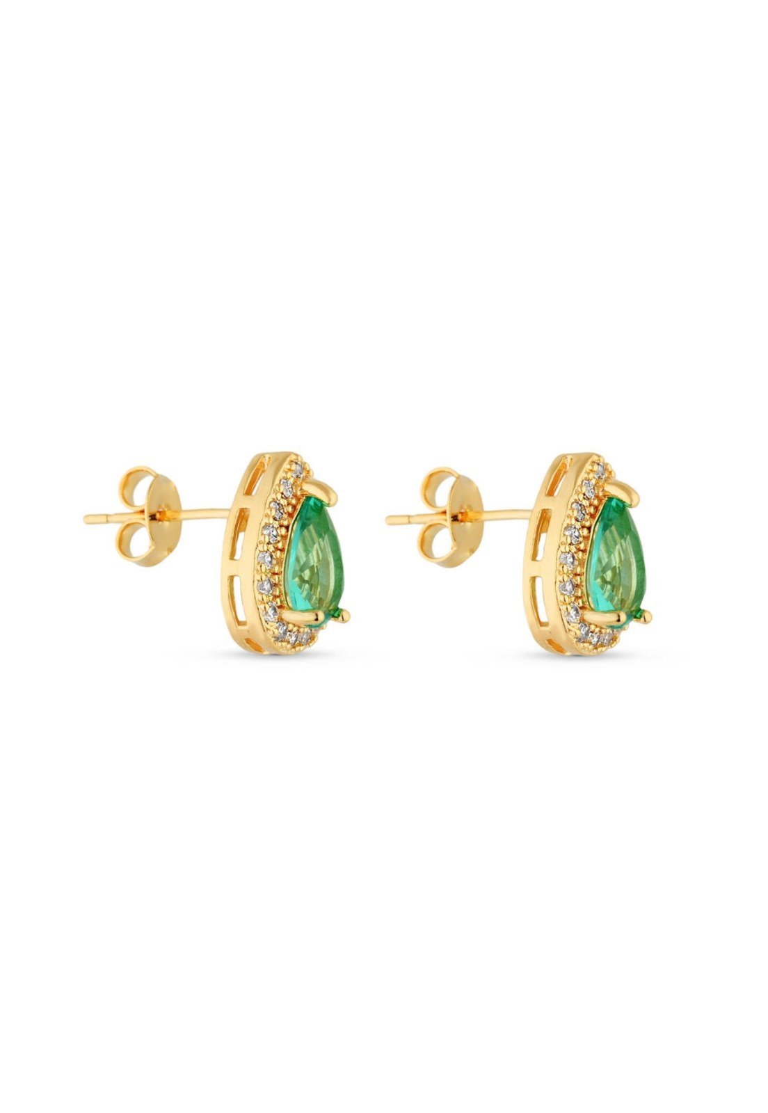 Vista 3 Brinco Semijoia Gota Turmalina Média Com Zircônias Banhadas A Ouro 18K Br STORE ORA SEMIJOIAS dourado