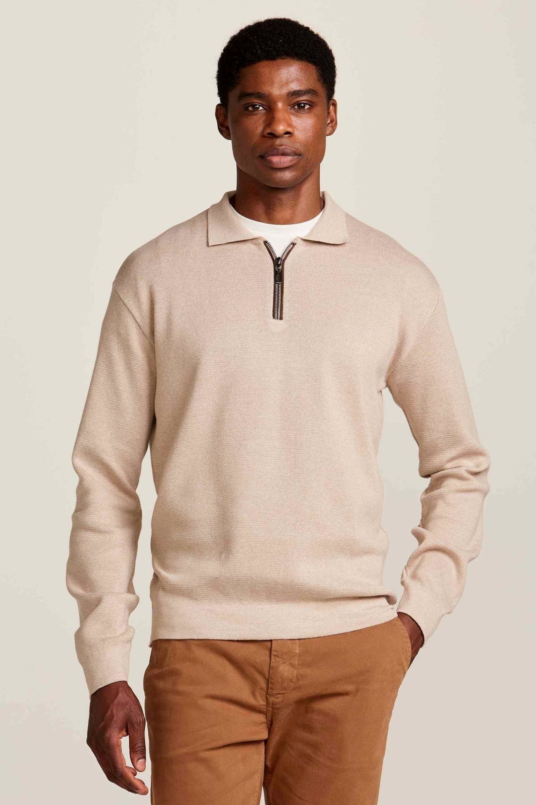 Tricot Polo Ml Zíper Areia Zapälla Bege