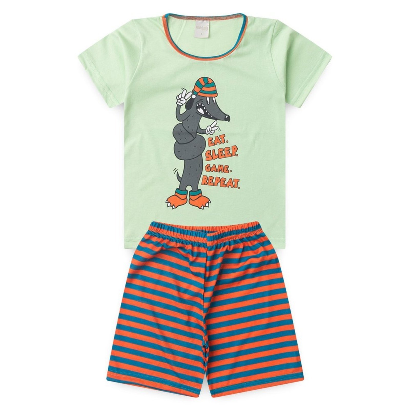 Vista 3 Pijama Verão Menino Camiseta Brilha no Escuro e Bermuda Doguinho Enrolado Molekada azul Molekada azul