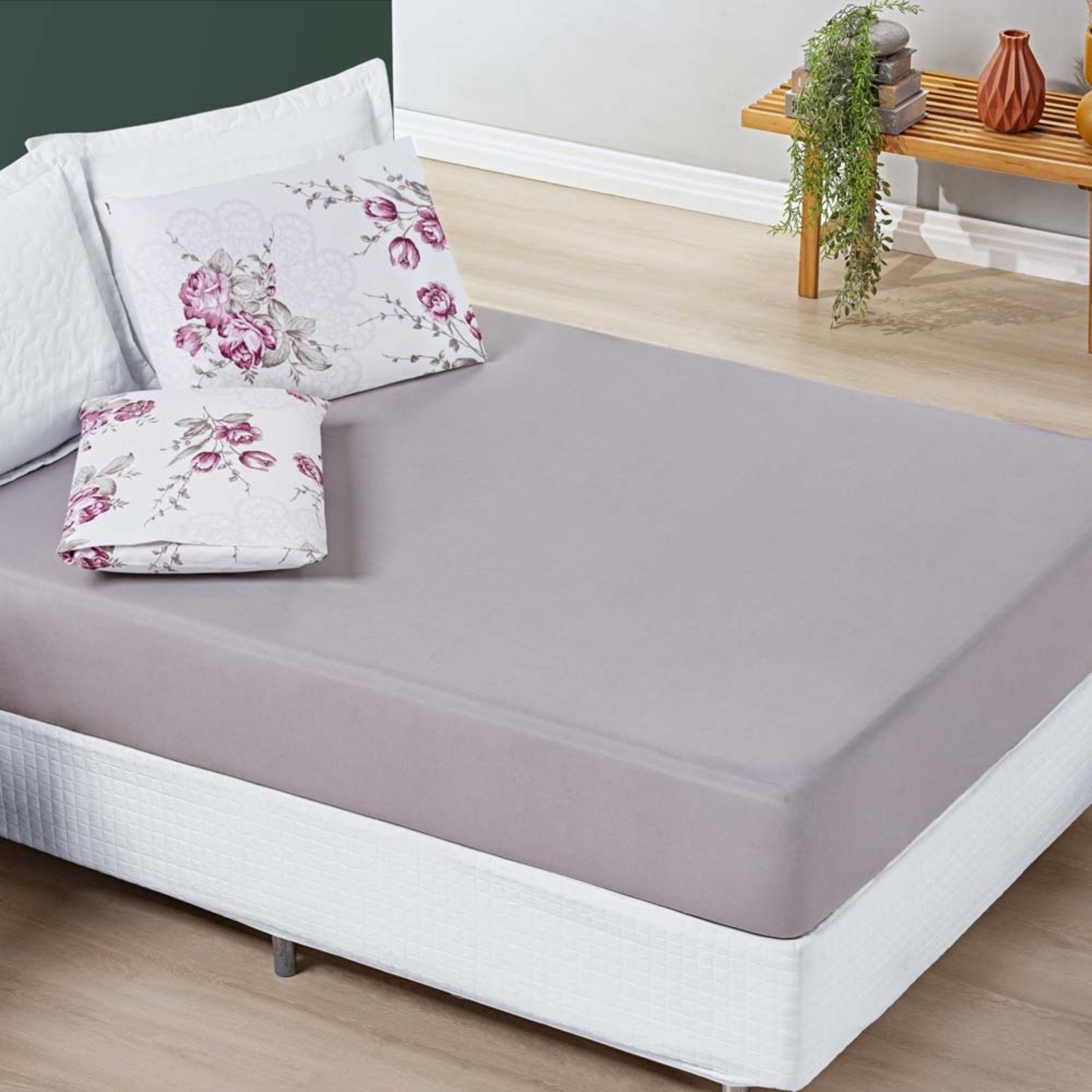 Jogo Cama Lençol Casa Scarpa Celi Casal Padrão Micropercal 200 Fios 3 Peças - Palha Florido