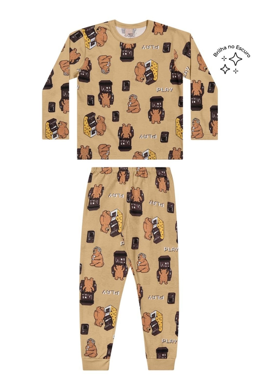 Pijama Longo Menino Ursinho Gamer Elian Bege