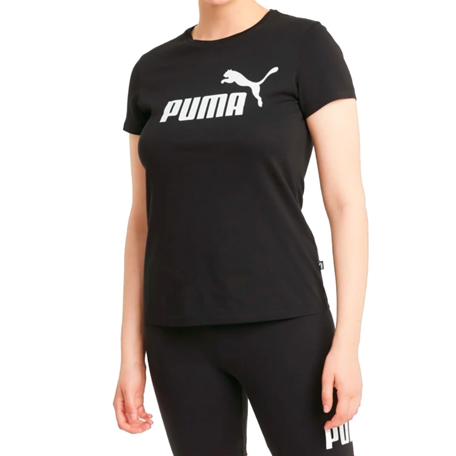 Camiseta Puma Logo Grande Estilo Feminina Em Algodão Preto