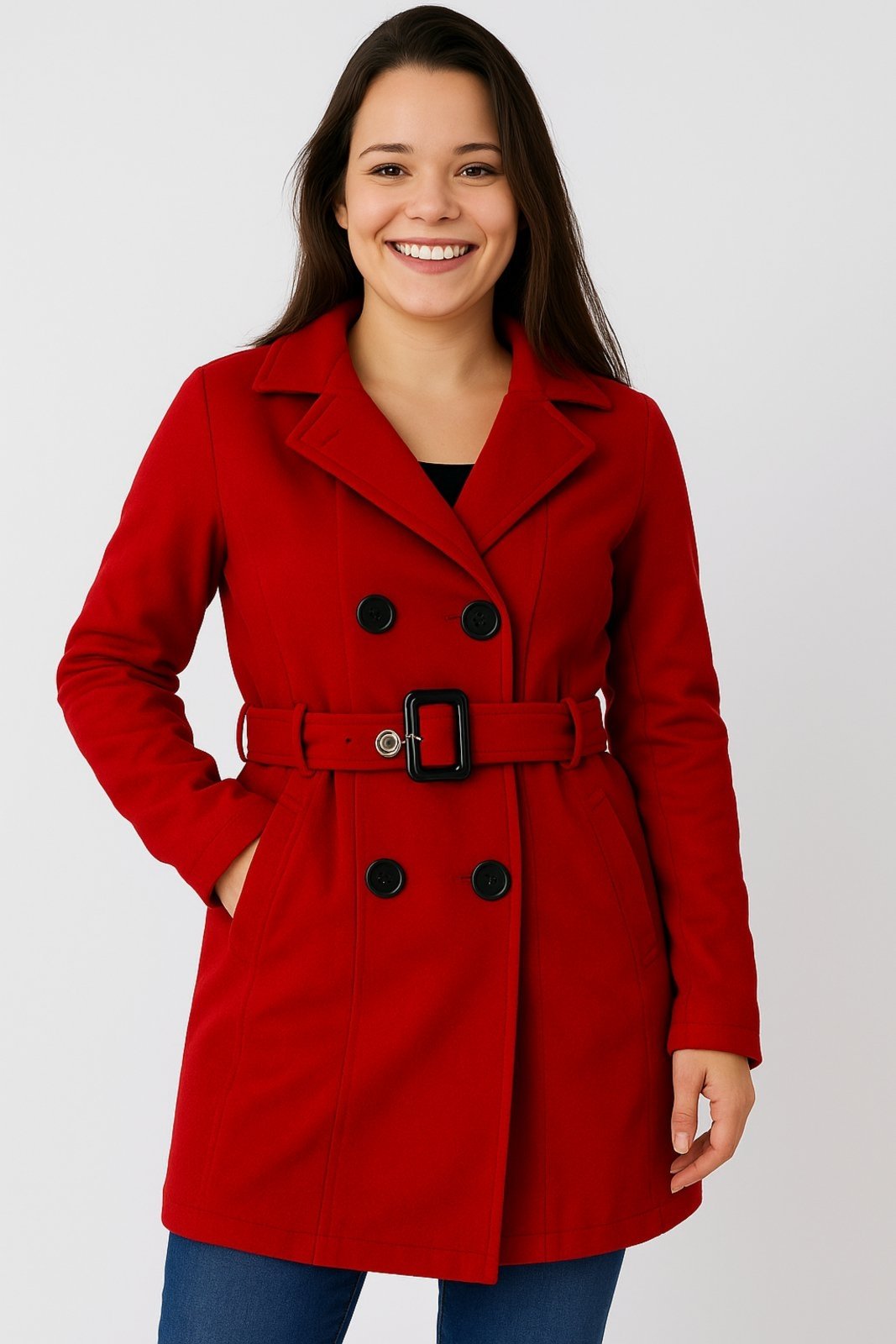 Casaco Sobretudo Botões D Bell Outlet Fashion Vermelho