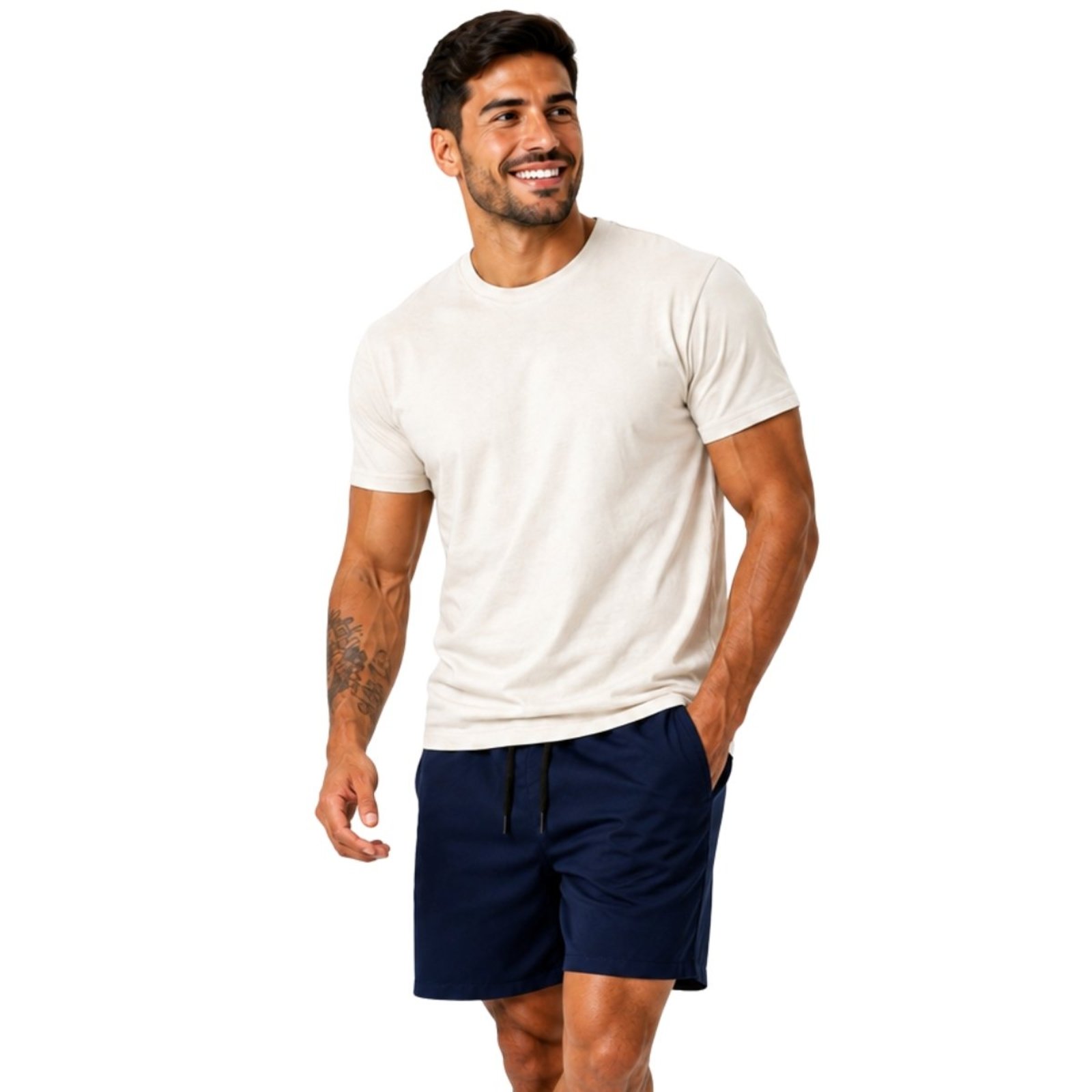 Conjunto Masculino Camiseta Lisa Algodão e Short Tactel Leve
