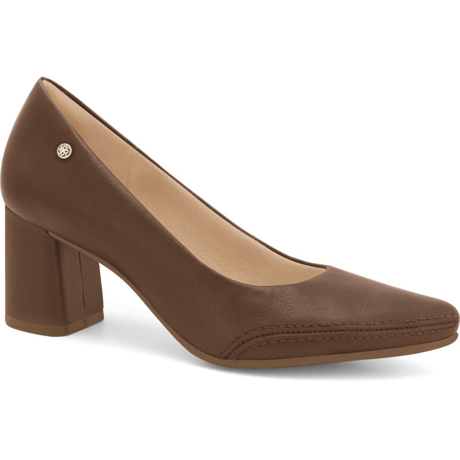 Vista 2 Sapato Feminino Couro Macio Salto Bloco Médio Ramarim 2664101 Capuccino marrom RAMARIM marrom