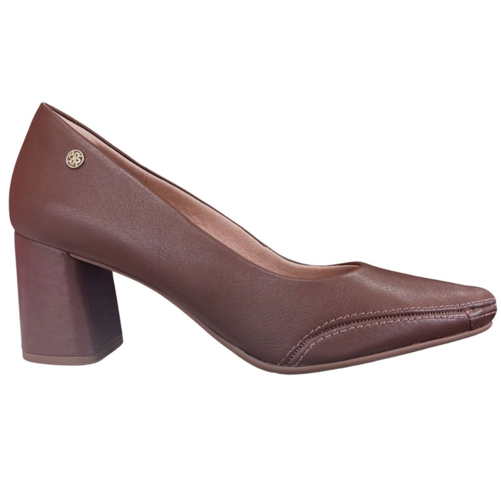 Vista 3 Sapato Feminino Couro Macio Salto Bloco Médio Ramarim 2664101 Capuccino marrom RAMARIM marrom