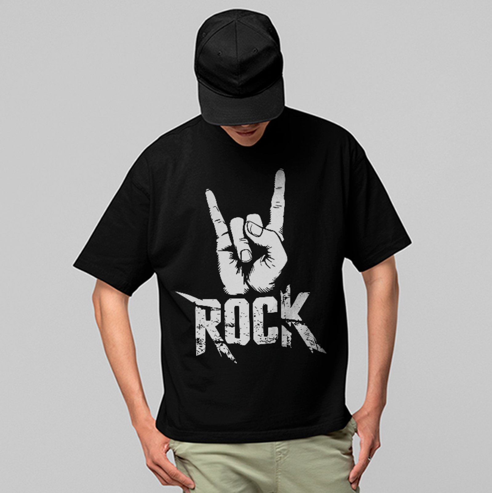 Camiseta Oversized Rock Mão Símbolo Heavy Metal Street Unissex Preto