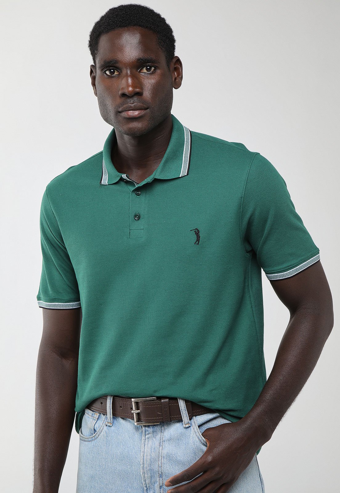 Polo Masculina Aleatory Gola Contraste Verde