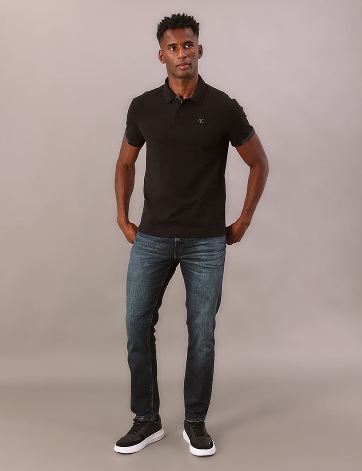 Polo Manga Curta Calvin Klein Jeans Slim Masculino Sport - Preto Calvin Klein Jeans