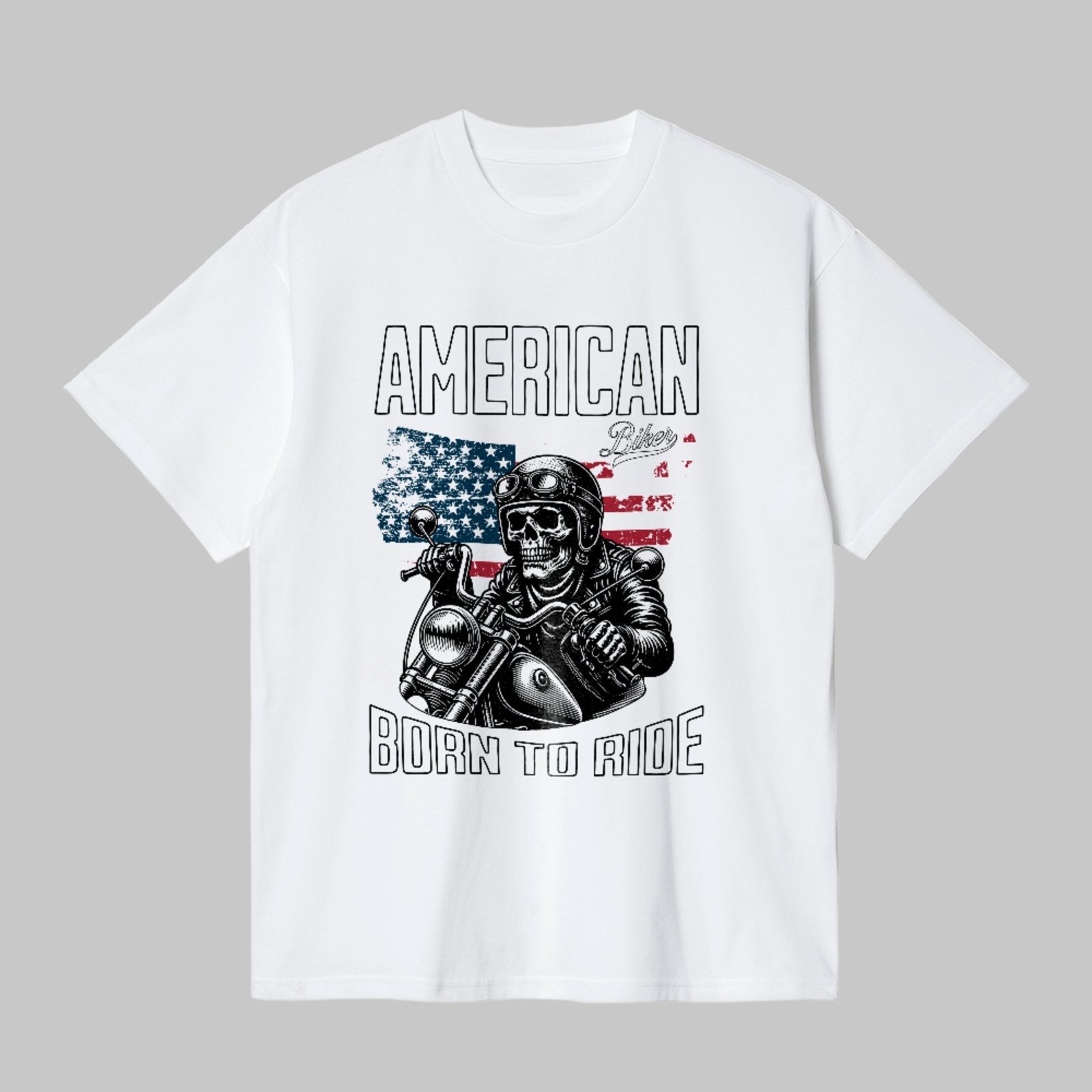 Camiseta Básica American Born To Ride Estilo Biker Unissex Branco