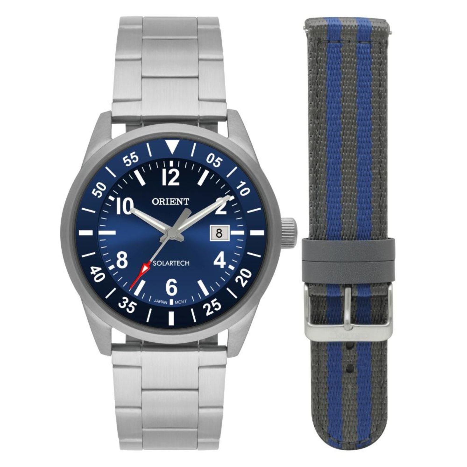 Relógio Masculino Solar Tech Orient Prata MBSS1449 D2SX Prata