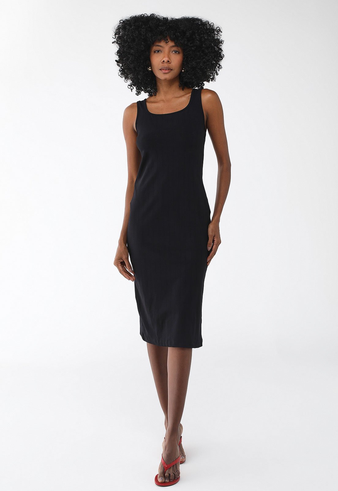 Vestido Canelado Forum Midi de Alça Preto