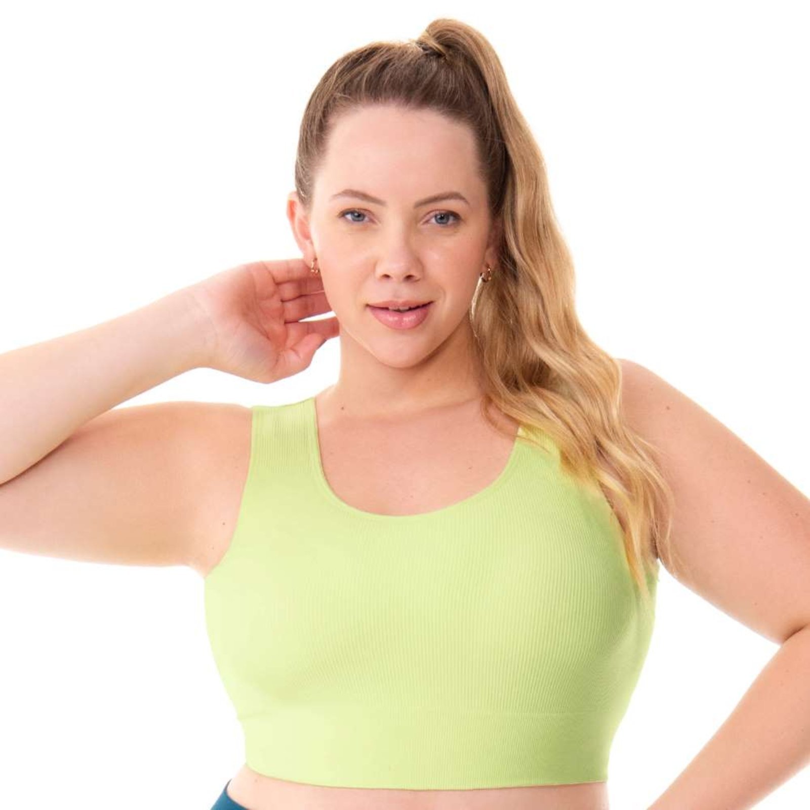 Top Fitness Plus Canelado com Bojo Removível sem Costura Lima Fresh Zee Rucci