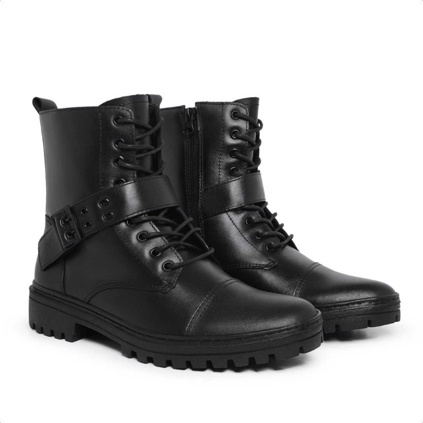Bota Coturno Masculina Couro Cano Médio Com Fivela Preto 37 Preto