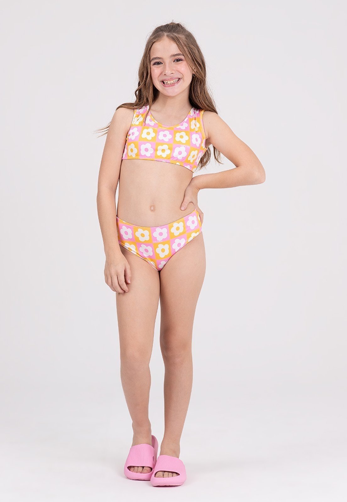 Conjunto Cropped UV 50+ Corações Amarelo