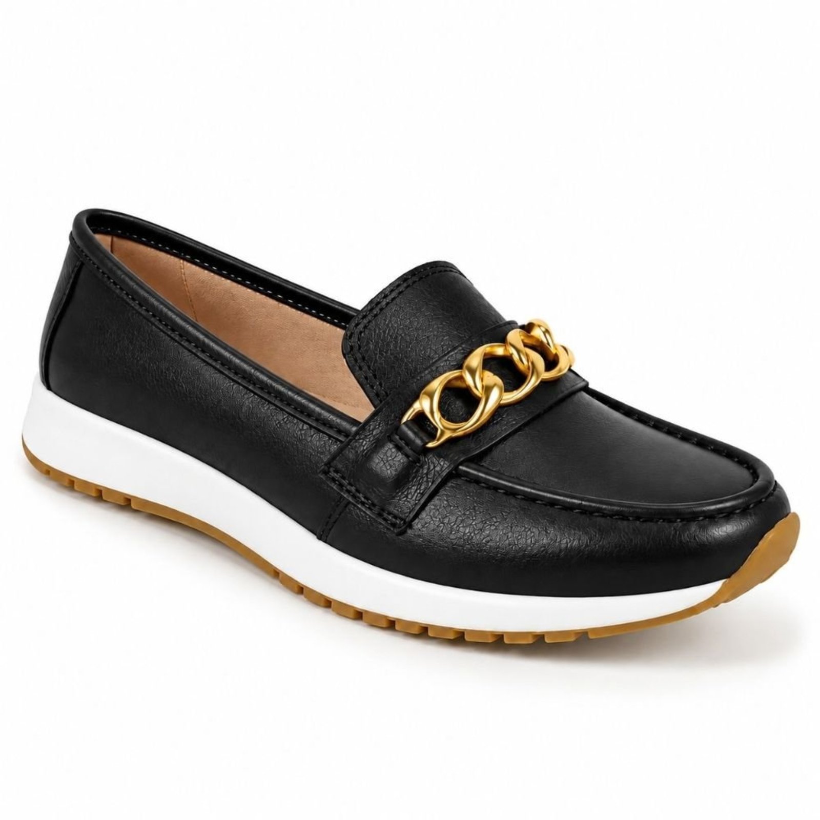Mocassim Feminino Couro Legitimo Casual Calce Facil 201 Preto