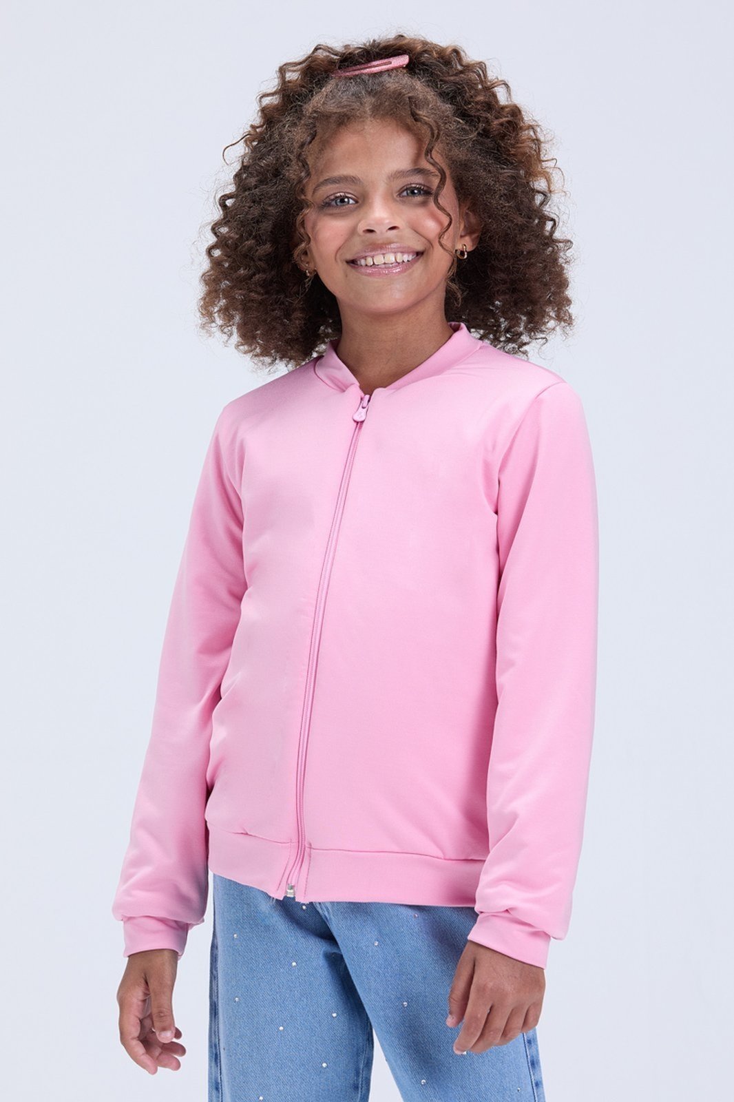 Infantil - Jaqueta Peluciada Térmica Feminina Lisa com Zíper