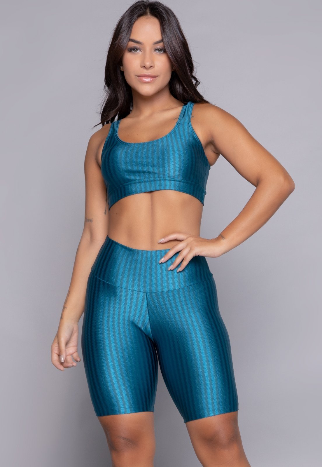 Conjunto Fitness Top Bojo Removível e Bermuda New Zig Azul