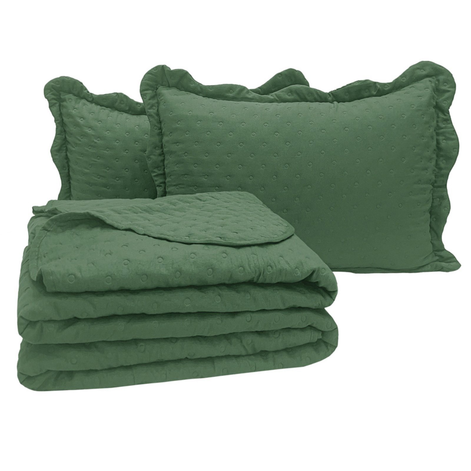 Kit Cobre Leito Colcha Casa Scarpa Perone Queen Dupla Face Toque de Pluma Micro Percal 300 Fios 3 Peças - Verde Esmeralda