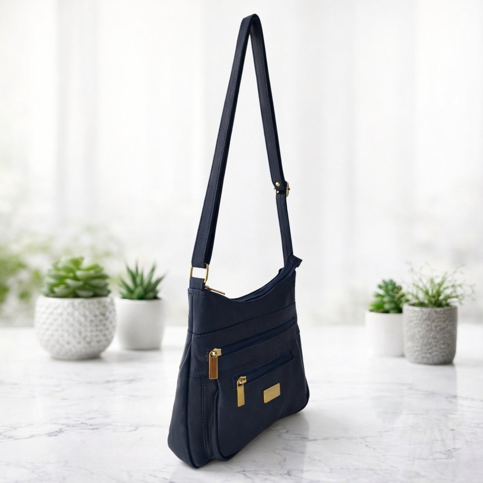 Bolsa Transversal TopGrife Couro Azul Marinho