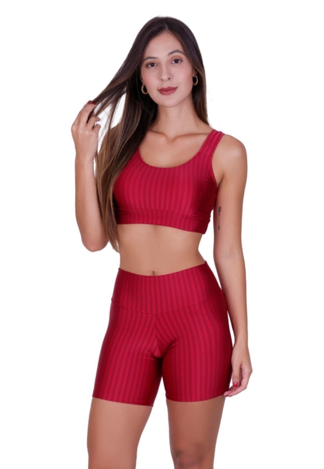Conjunto Top e Short Terra e Mar 3D Academia Fitness Vermelho