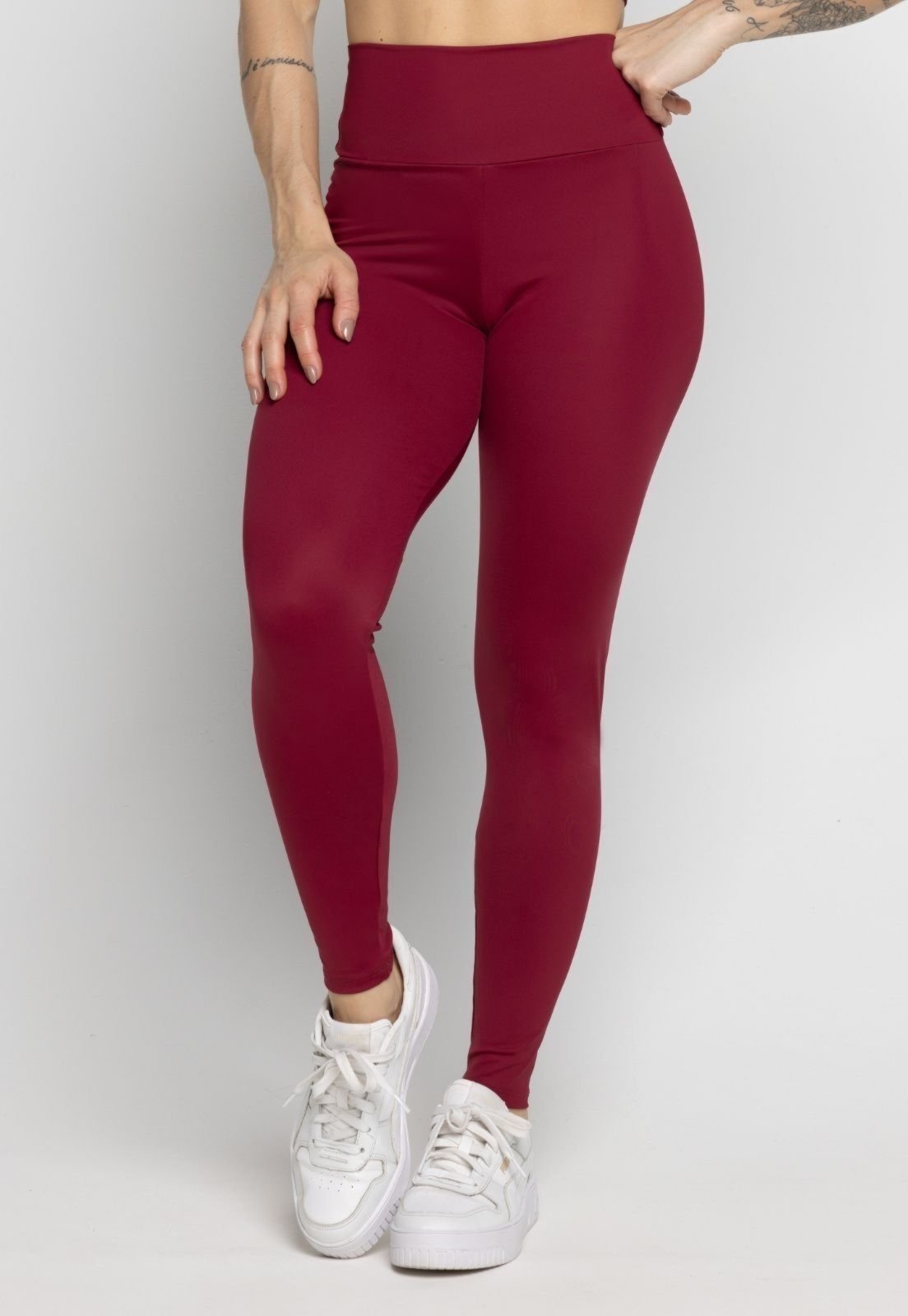 Calça Legging WLS Modas Poliamida Cintura Alta Zero Transparência Feminina Vinho