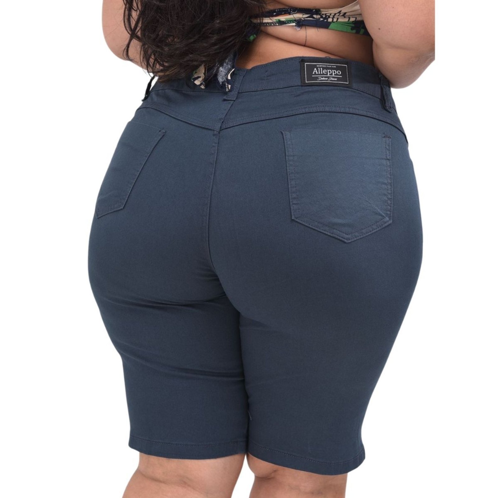 Vista 3 Bermuda Feminina Jeans Loka Plus Size Marinho Sarja azul/azul marinho azul Jeans Loka azul/azul marinho azul