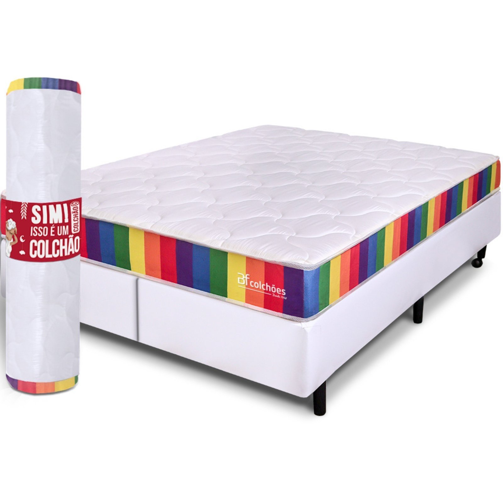 Cama Box com Colchão King D33 a Vácuo Ortopédico Rainbow 193x203cm BF Colchões