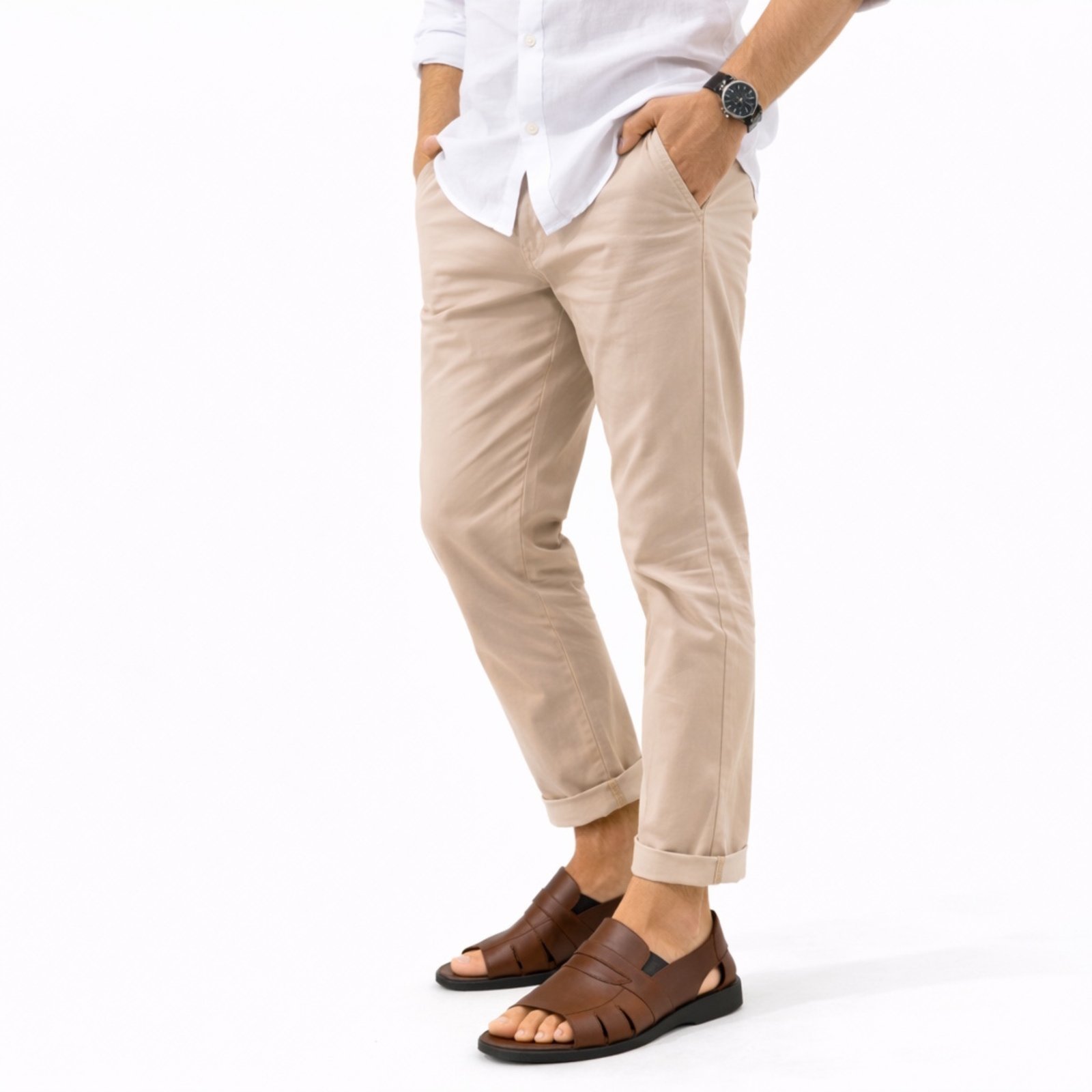 Sandália Masculina Casual em Couro Confortável Premium Conhaque
