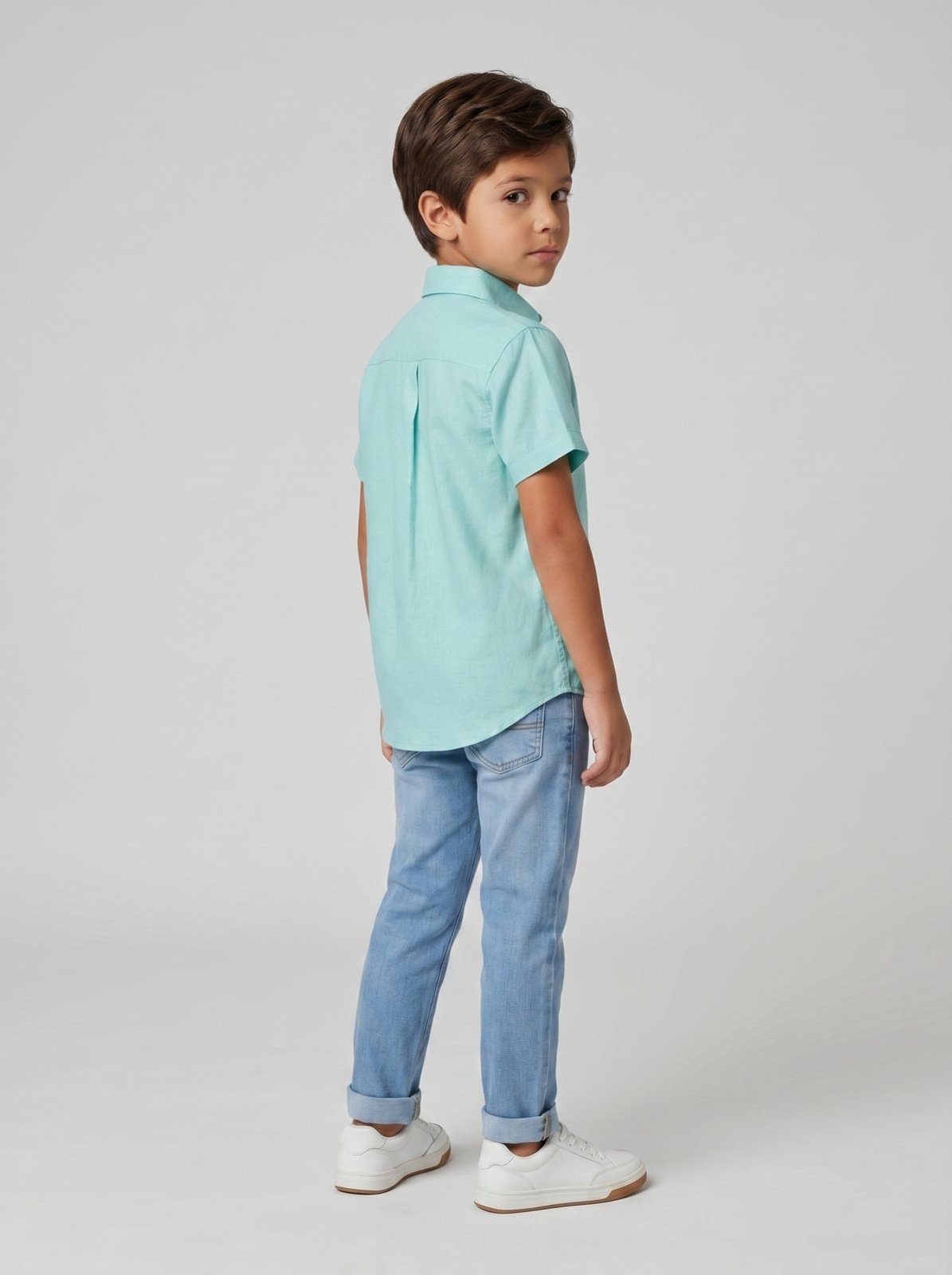 Vista 3 Infantil - Camisa Manga Curta Algodão - Verde Agua - 06 Traymon cáqui verde Traymon cáqui verde