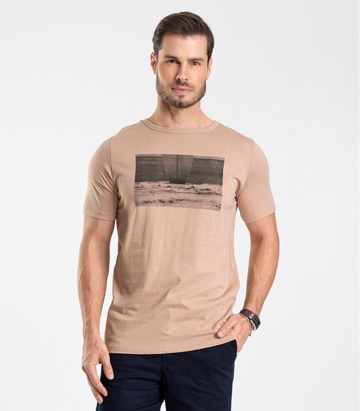 Camiseta Masculina Meia Malha Diametro Marrom