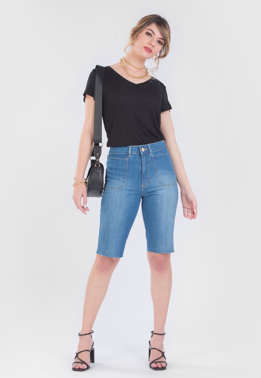 Bermuda Jeans Biker Traymon Lavada Azul