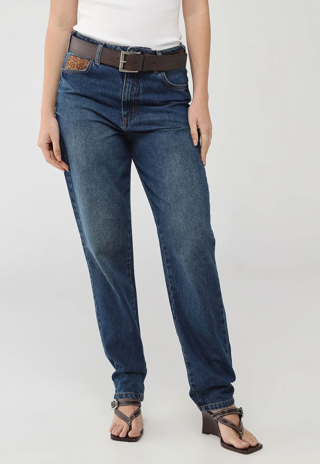 Vista 2 Calça Jeans Feminina Colcci Cintura Alta Média azul Colcci azul