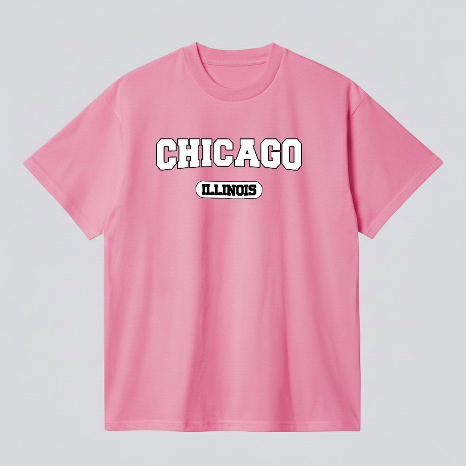 Camiseta Básica Chicago Illinois Estilo Urbano Vintage Unissex Rosa