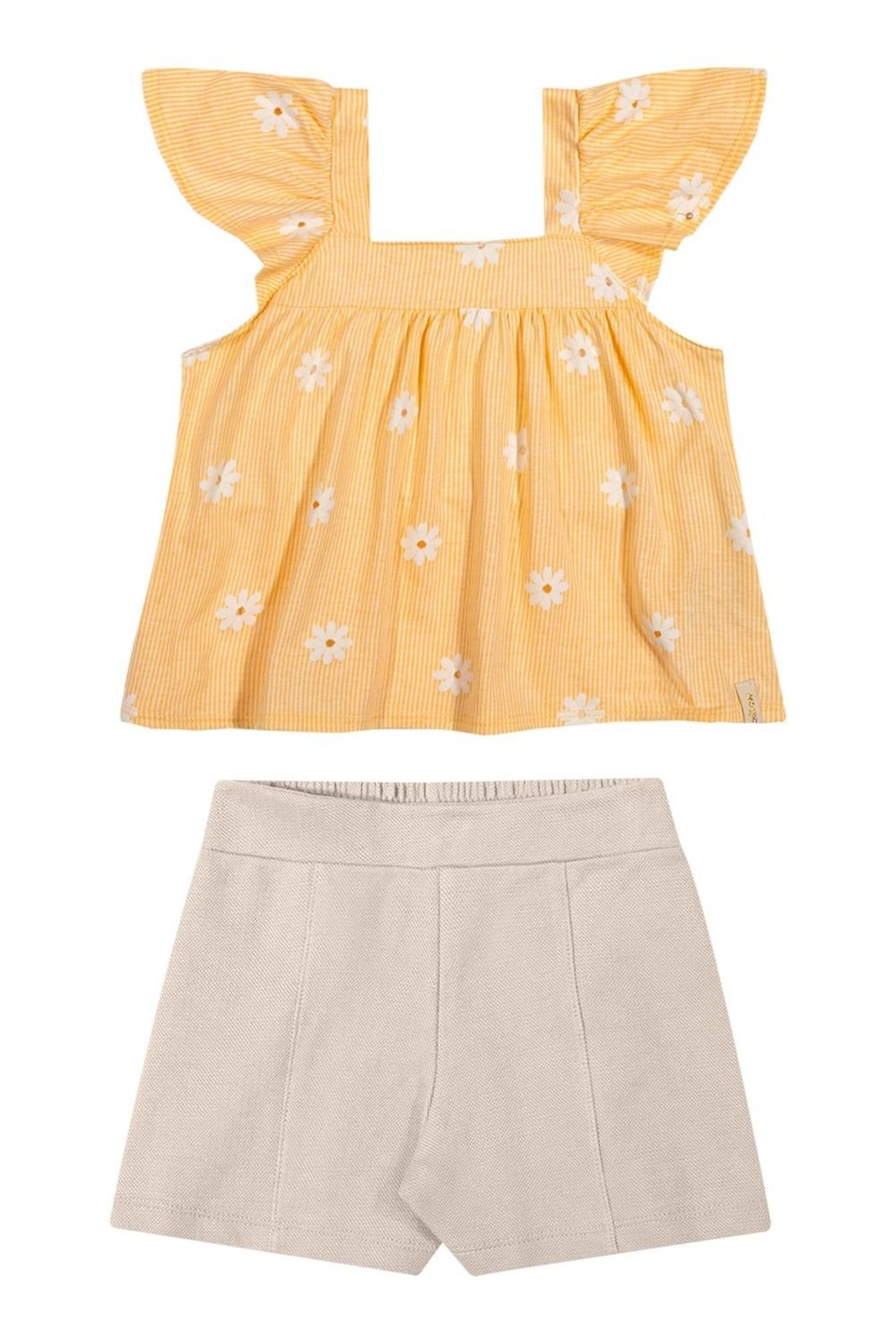 Infantil - Conjunto Menina Floral Listras Elian Amarelo