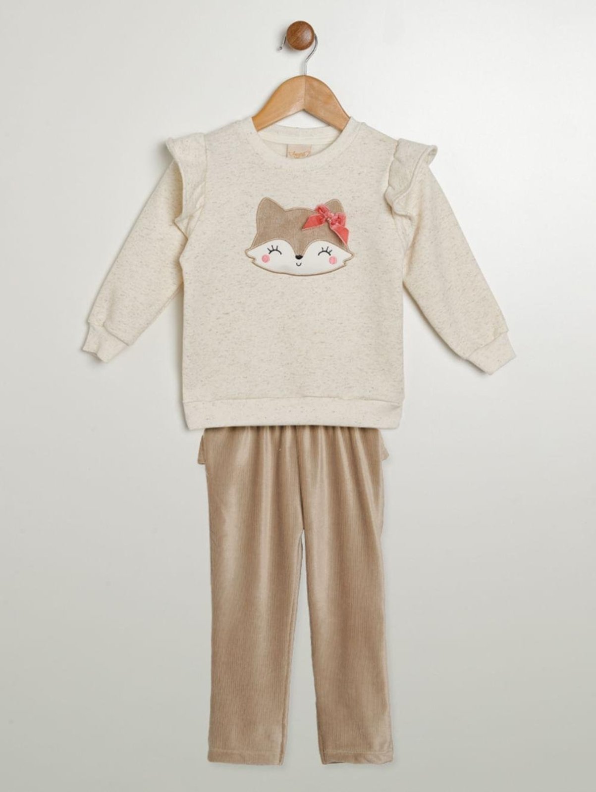 Infantil - Conjunto Longo Moletom Babado Para - BEGE