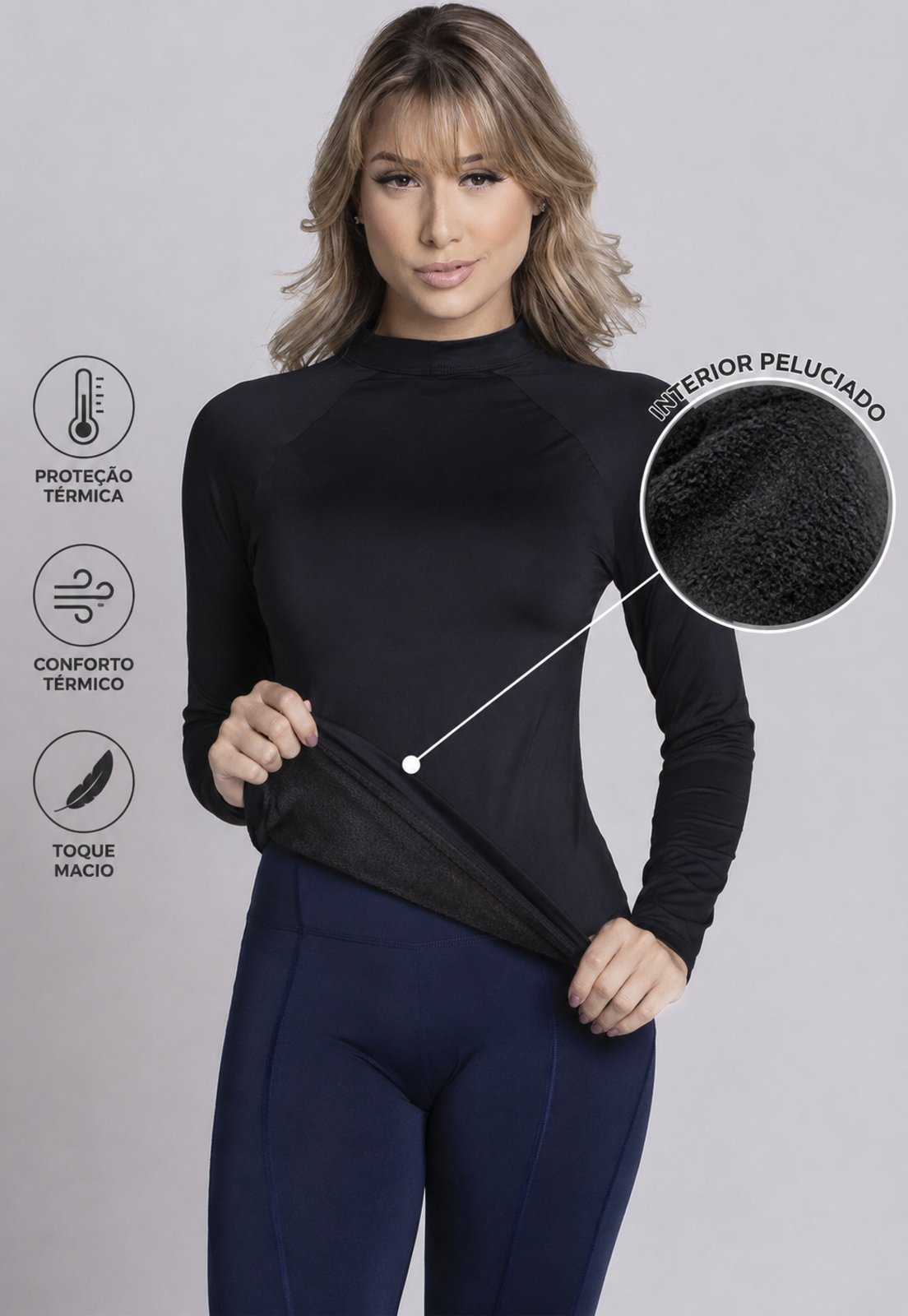 Blusa de Frio Vekyoo Segunda Pele Camisa Térmica Peluciada Inverno Frio Forrada Flanelada Manga longa