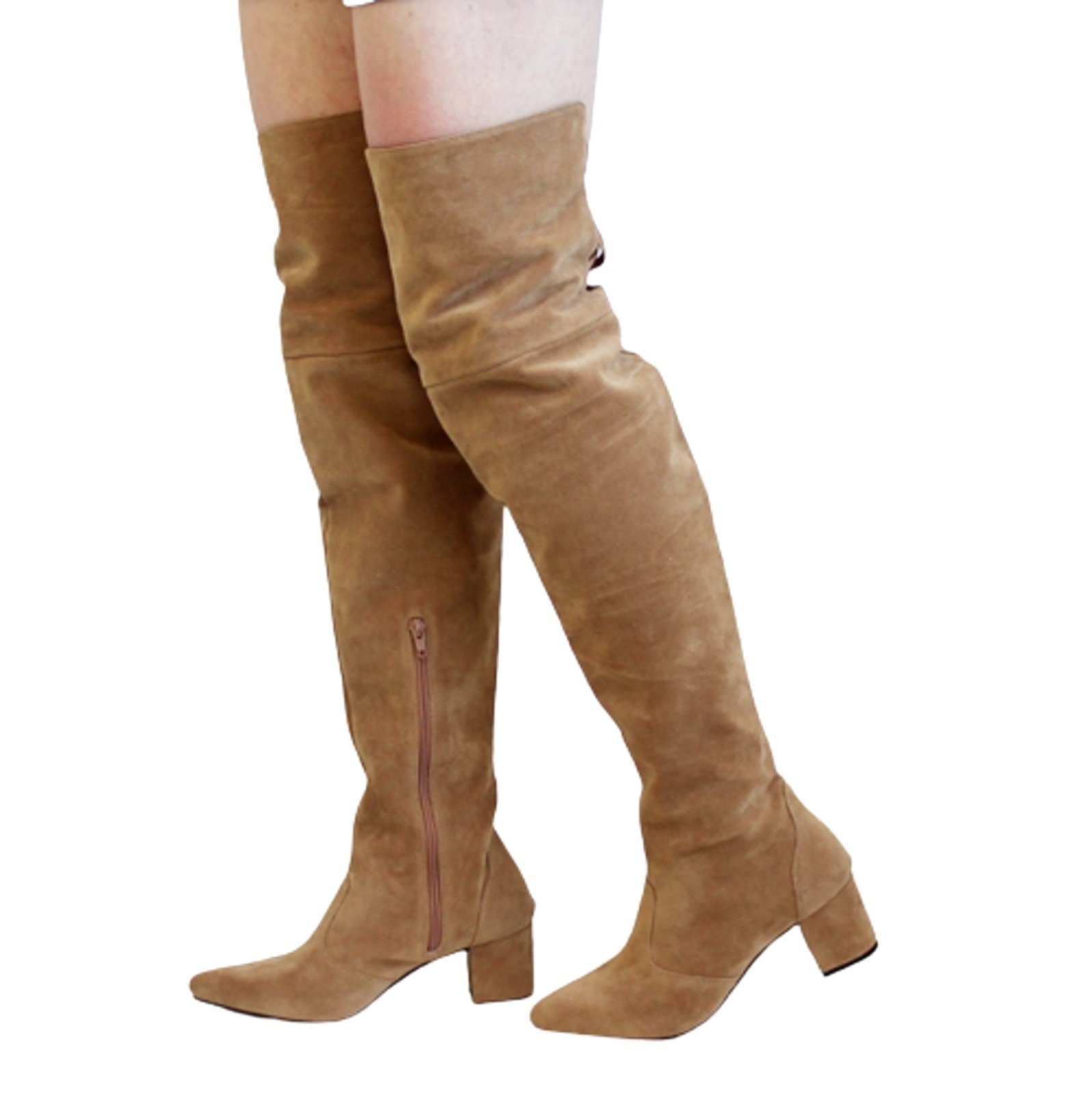 Bota Femininas De Inverno Over Knee Lirom Cano Super Alto Camurça Bege