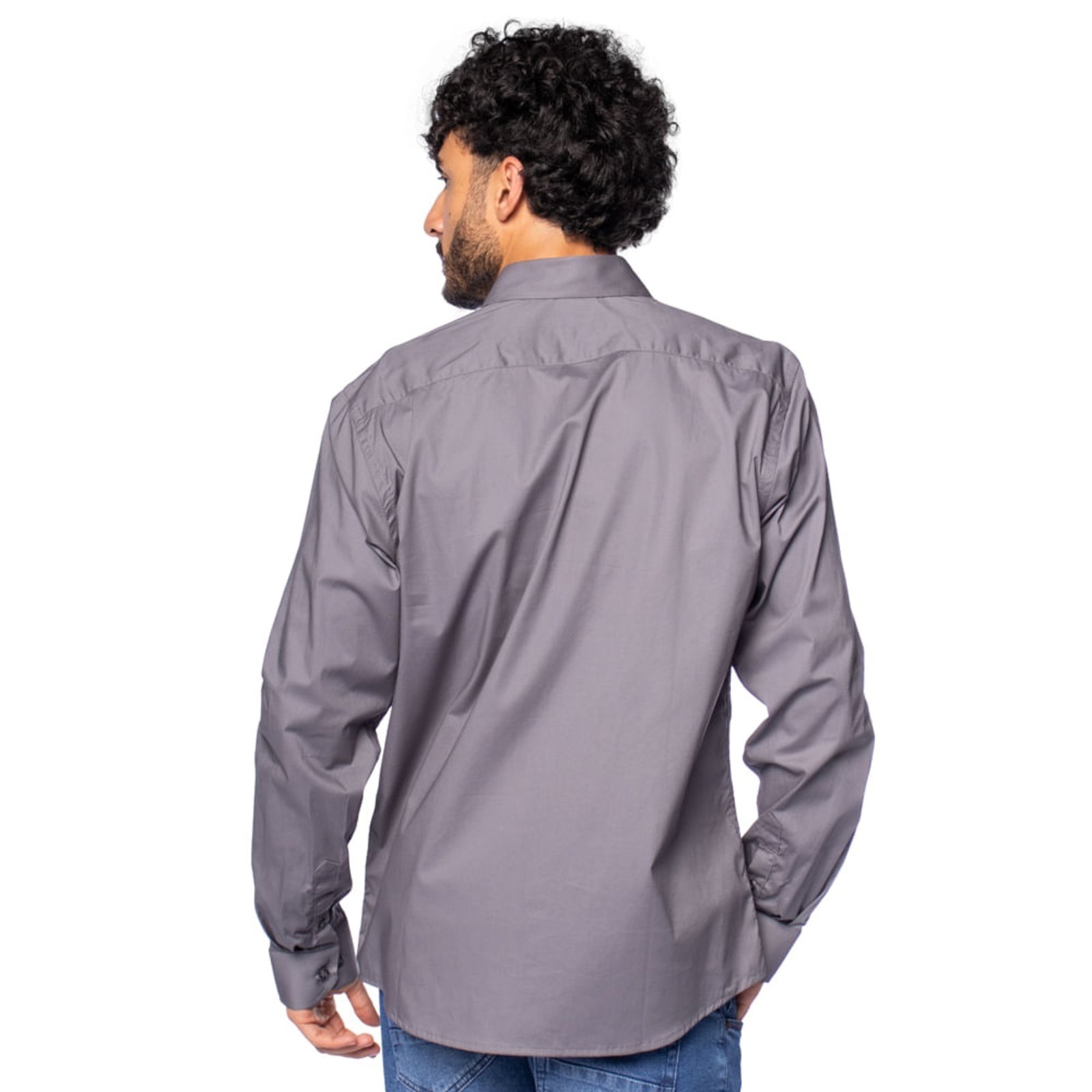 Vista 3 Camisa Masculina Amil Manga Longa com Elastano Escuro cinza Amil cinza
