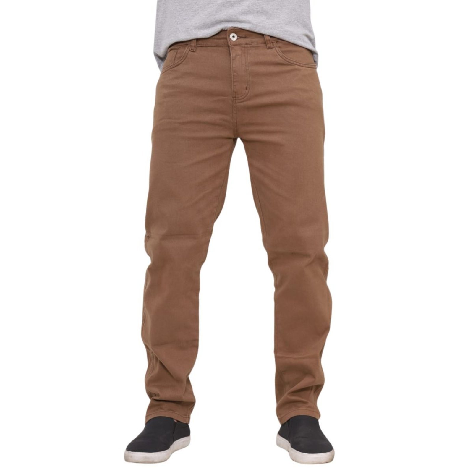 Calça Masculina de Sarja na Marrom Corte Tradicional Jeans Loka