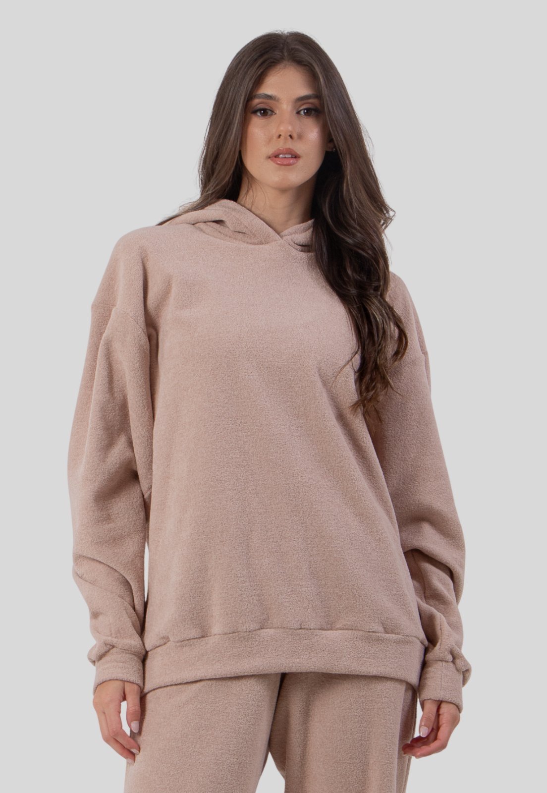 Casaco Soft Peluciado Feminino Bege Roupa de Frio Feminina