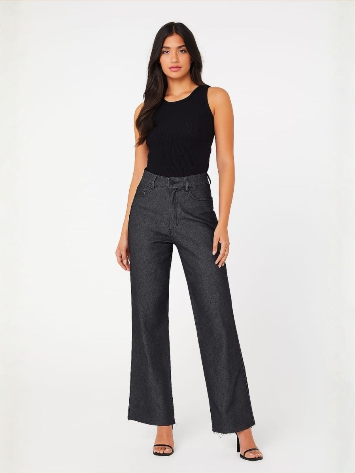 Calça Preta Feminina Wide Leg Pantalona Sarja 100% Algodão Preto