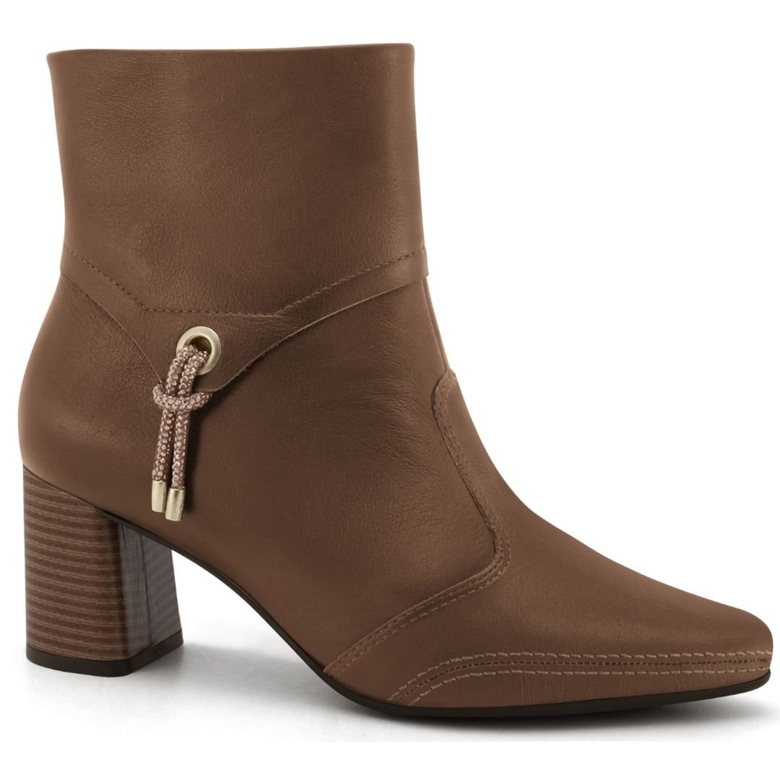 Bota Feminina em Couro Cano Curto Ramarim 2659102 -Capuccino