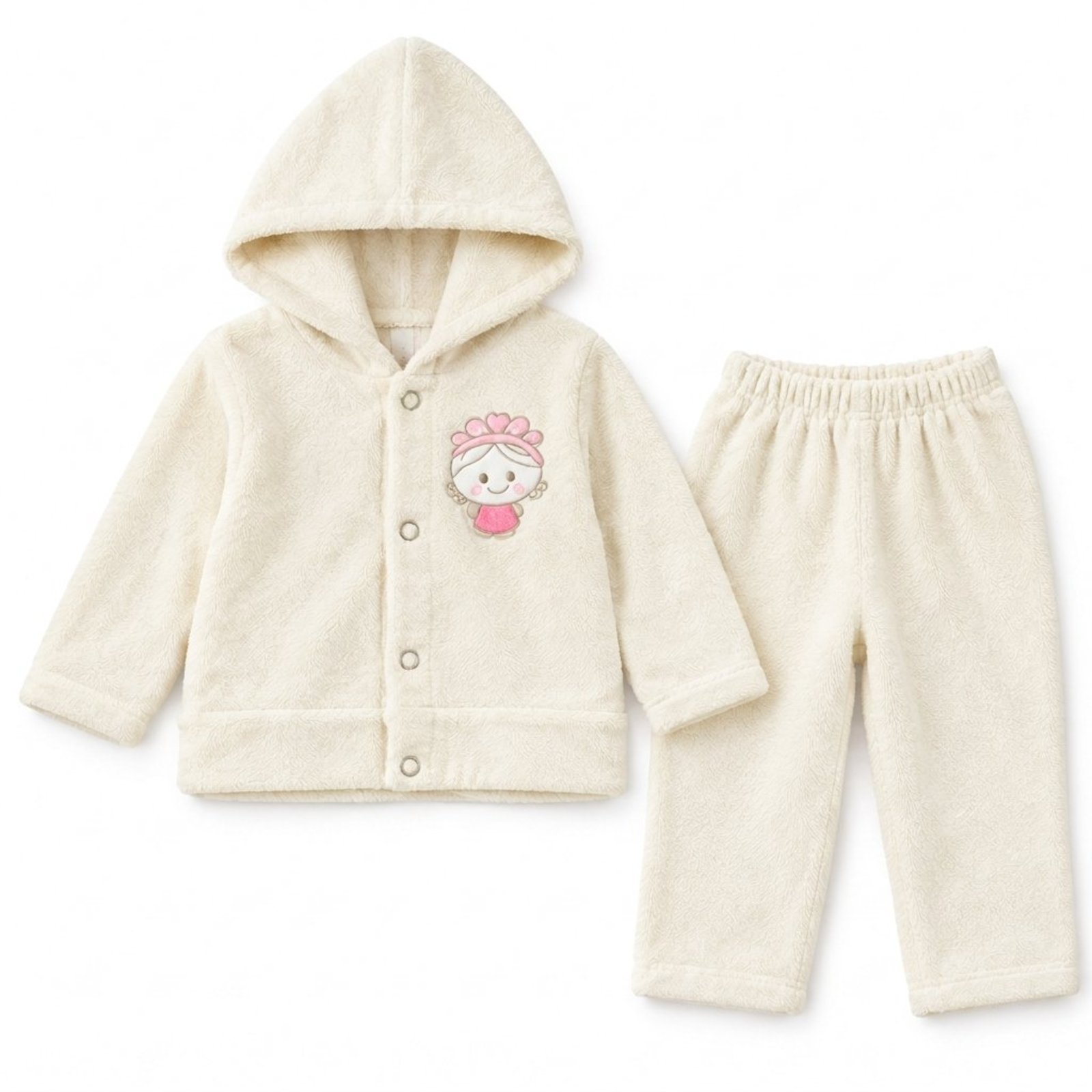 Infantil - Conjunto Agasalho Longo E Calça Plush Inverno Quentinho CREME
