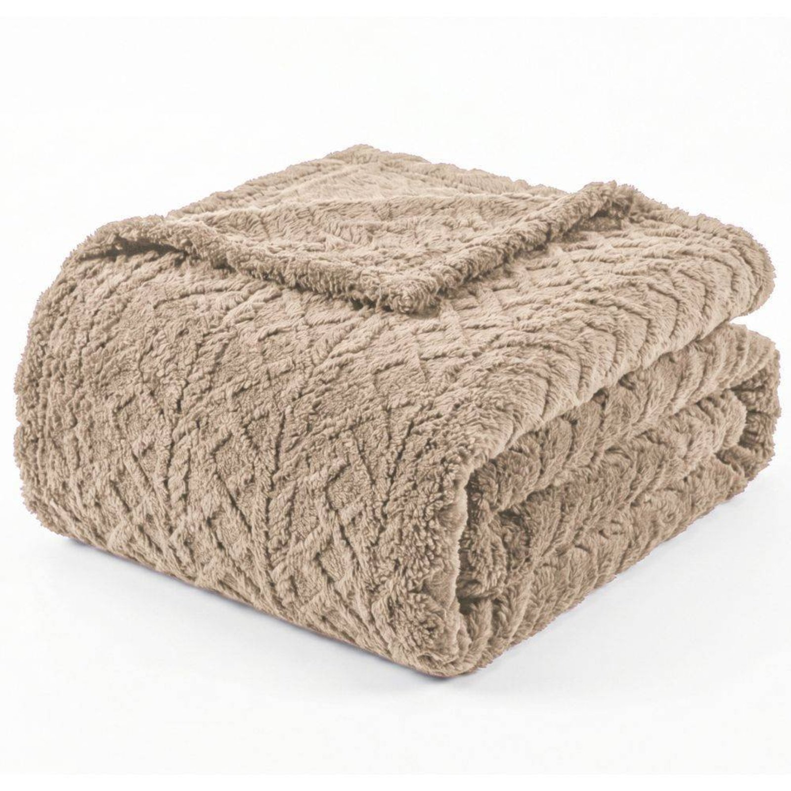 Manta Queen Casa Modelo Enxovais Dupla Face 240g/m²Jacquard Alto Relevo Aveludada Quente e Macia Bege - 100% Poliéster