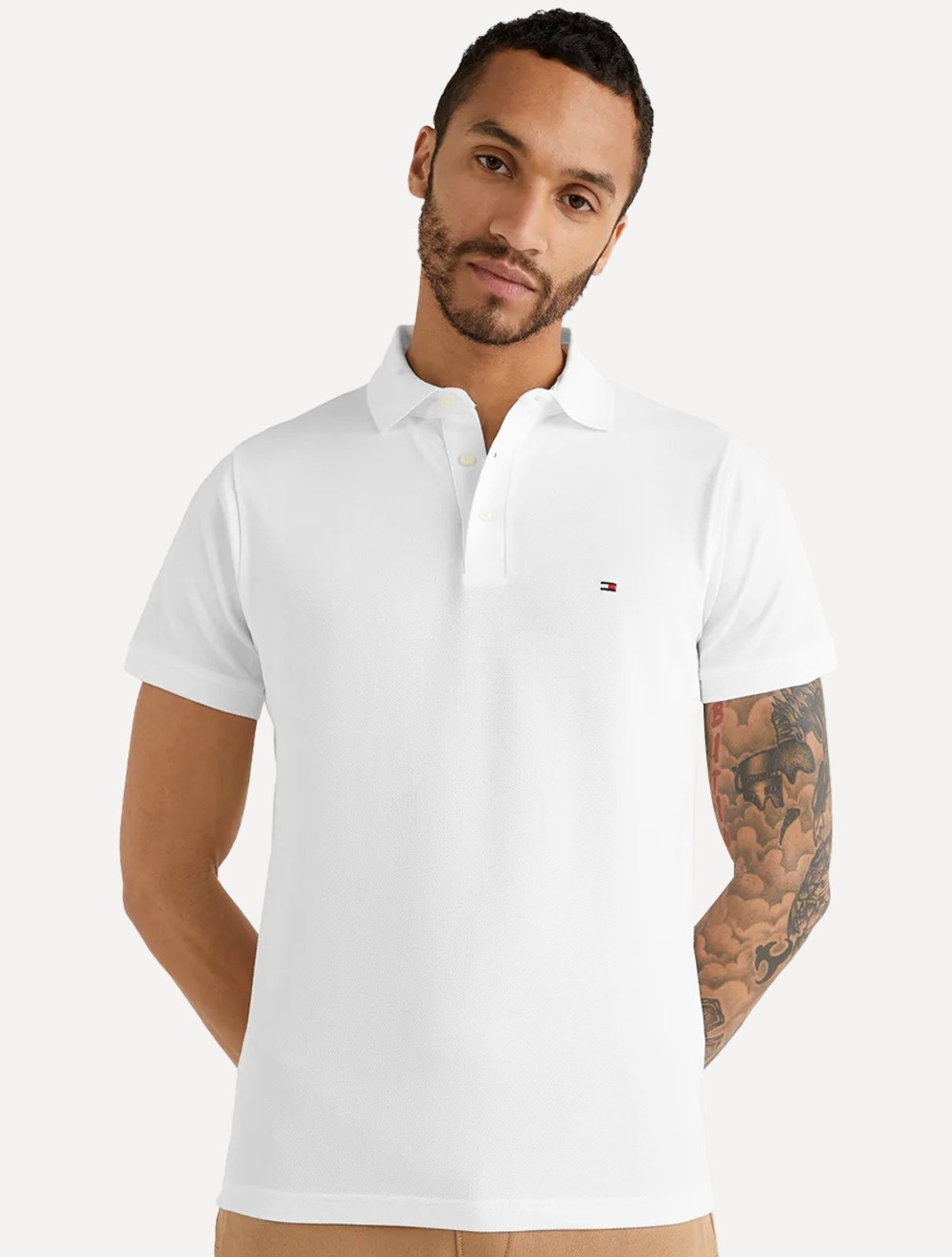 Polo Tommy Hilfiger Masculina Slim Piquet 1985 Branca
