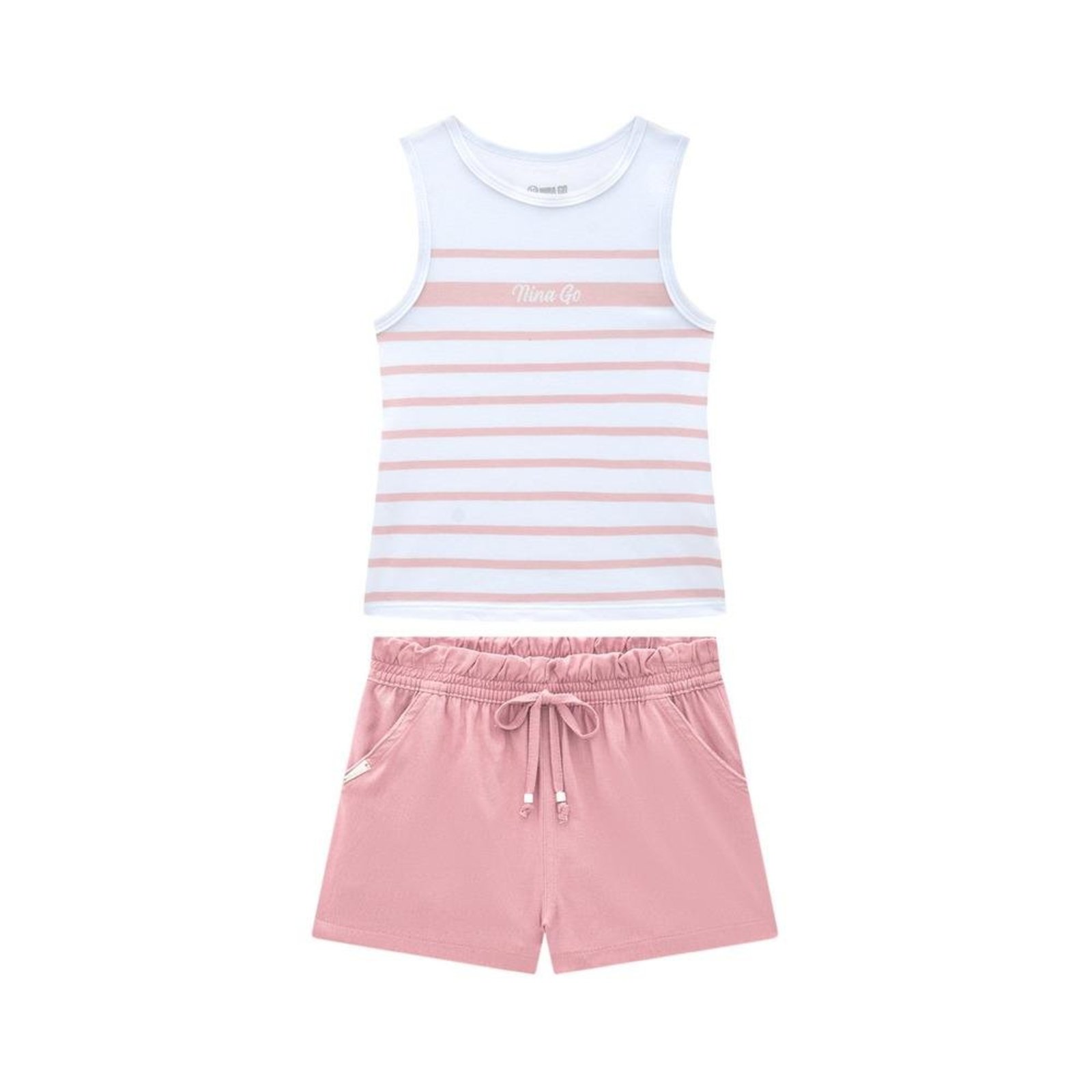 Infantil - Conjunto Regata Listrada e Shorts Nina Go 10 Rosa