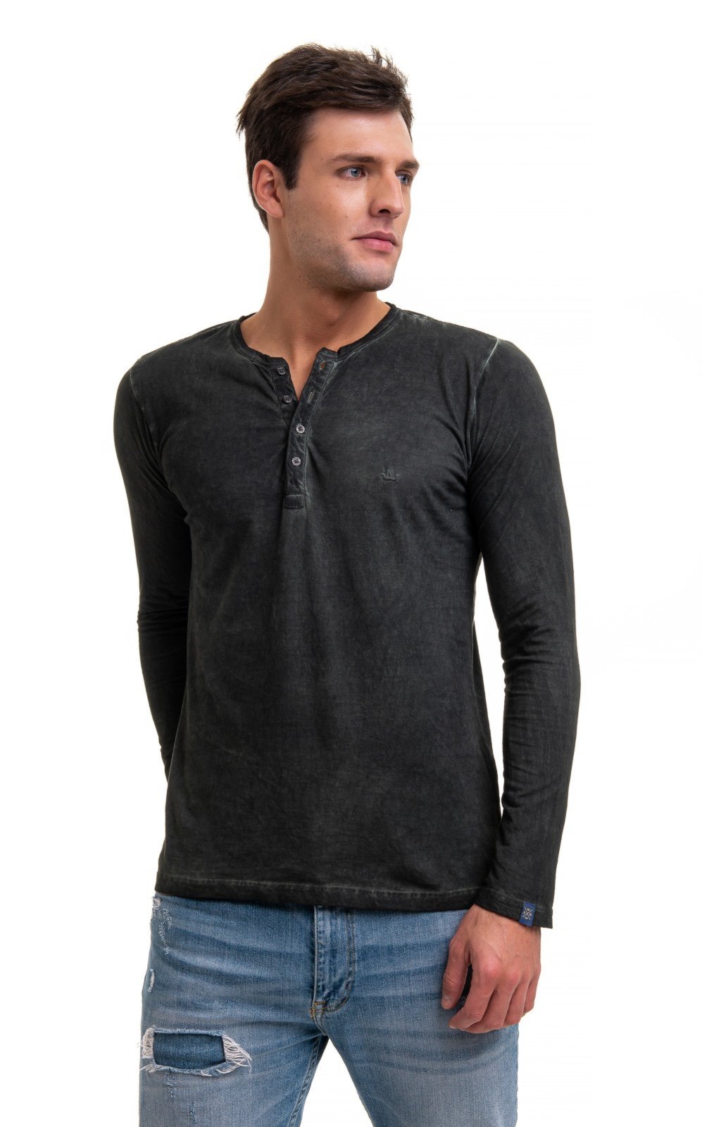 Vista 3 Camiseta henley Aburguesia Slim Fit Verde Musgo Alfaiataria Burguesia bege verde Alfaiataria Burguesia bege verde